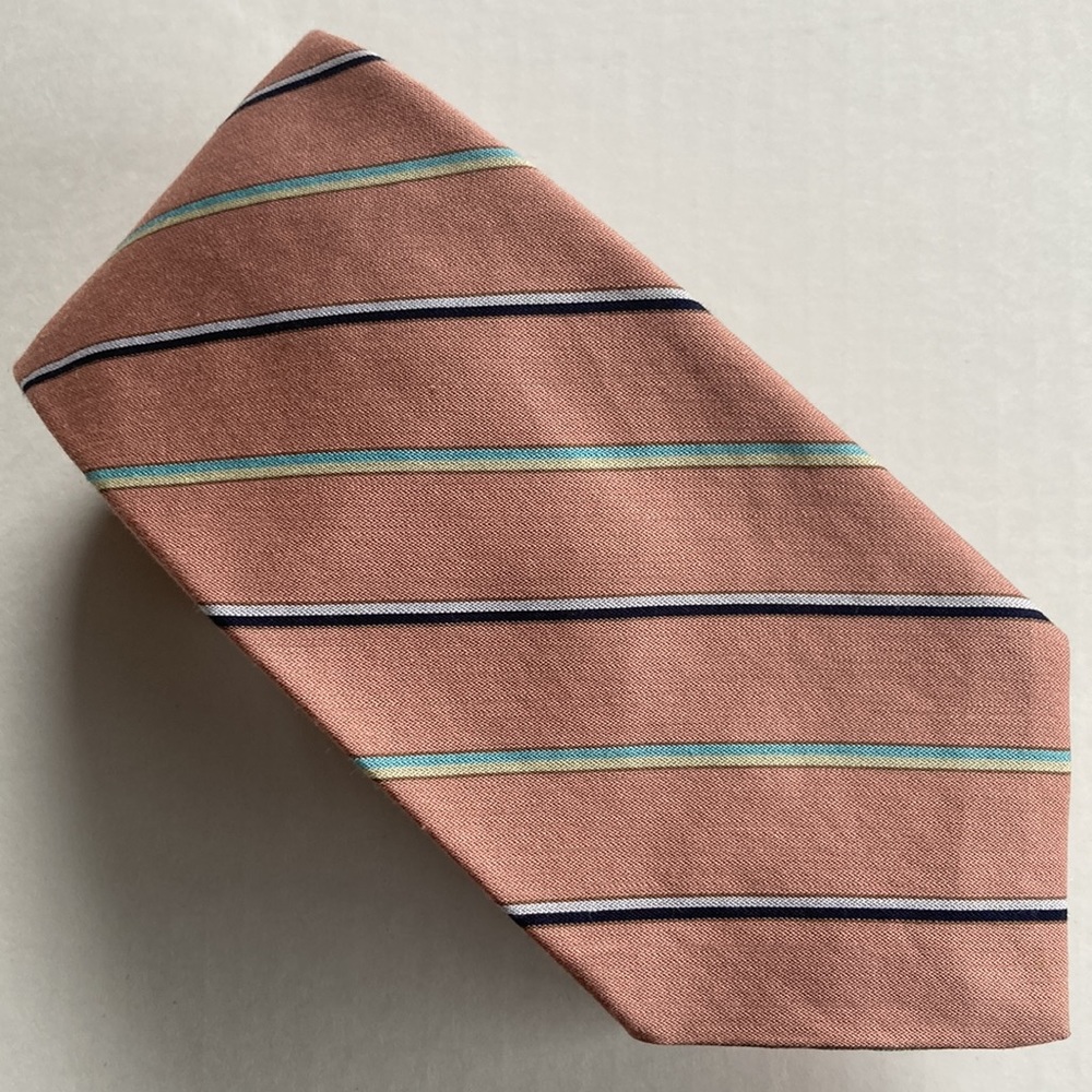 Vintage Castletons Pink with Blue Yellow Navy White & Taupe Stripe Mens Tie